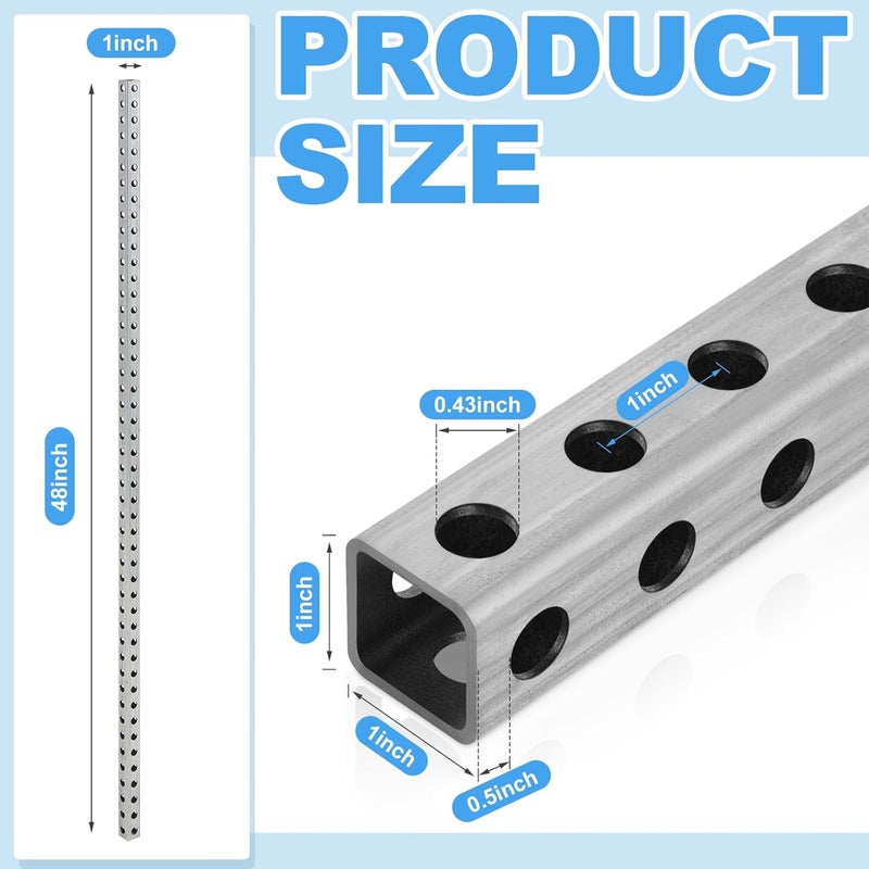 Blulu 1 قطعة 1 × 48 بوصة أنبوب مثقوب، سُمك 14 قياس أنبوب مثقوب تلسكوبي من الصلب المجلفن على شكل مربع مع ثقوب لعلامات المرور، أعمدة المرافق الأمنية - Image 2